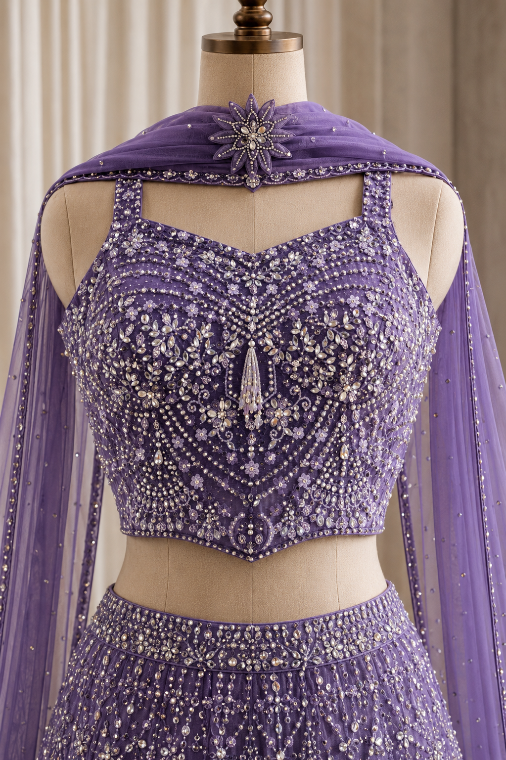 Cute handsome Soft Net Fabric and Lavender Color Sequins Work Fishcut Lehenga Choli