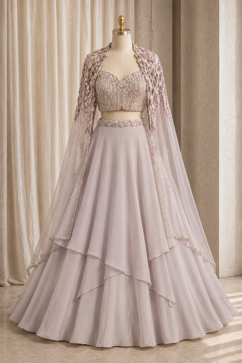 Elegant Cut Work and Organza Fabric Mauve Color Lehenga Choli