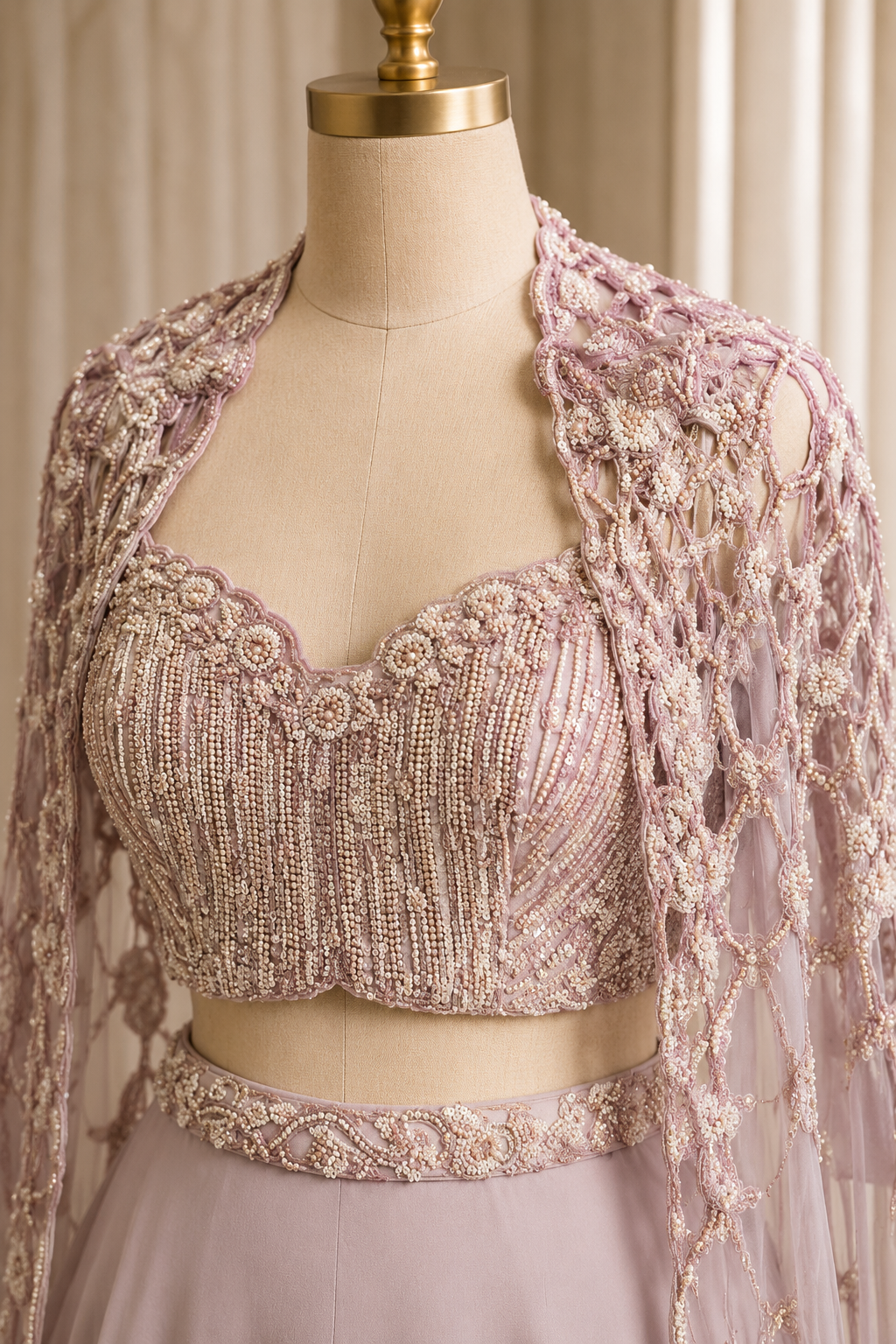 Elegant Cut Work and Organza Fabric Mauve Color Lehenga Choli