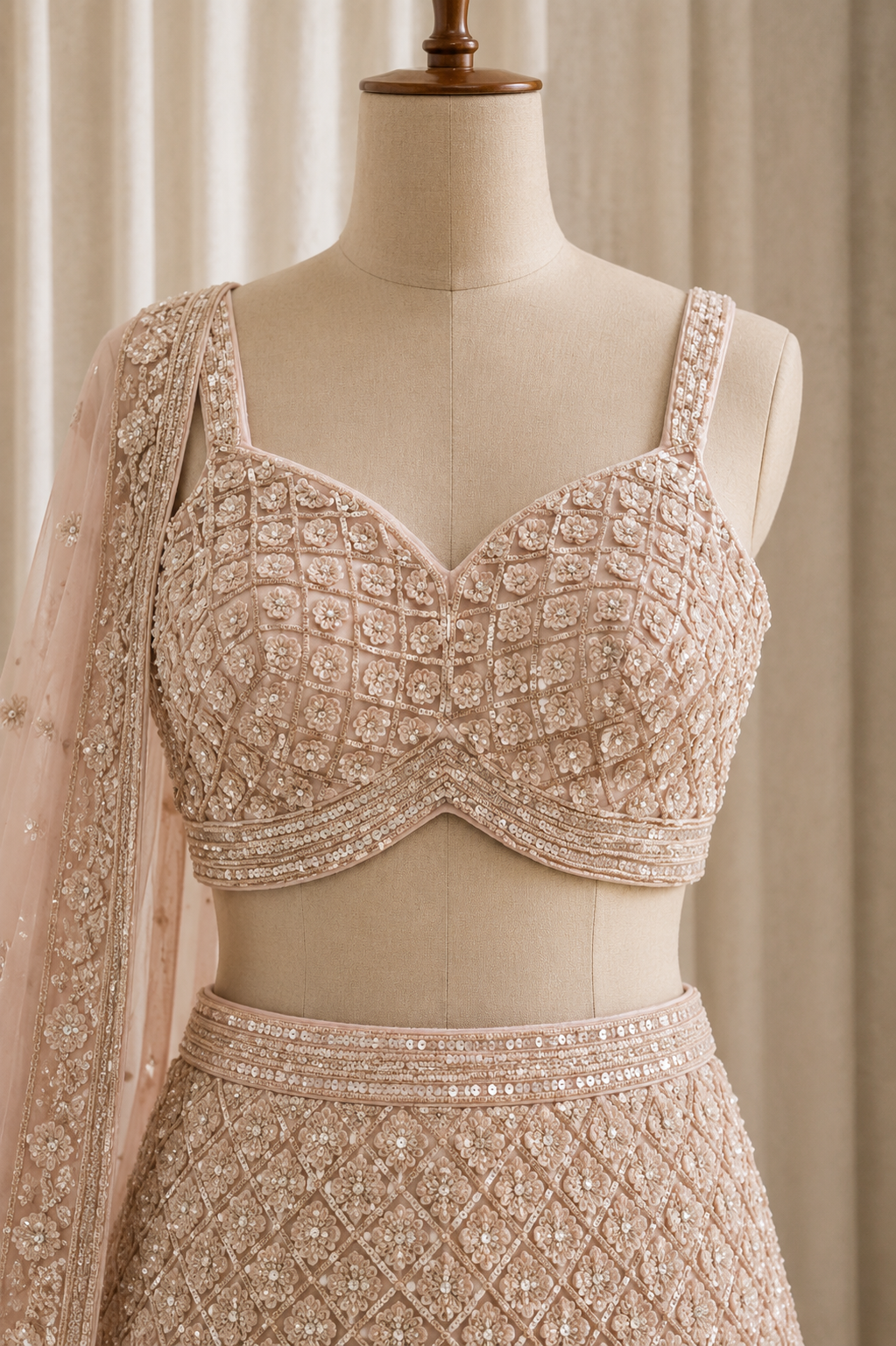 Charming Diamond Work and Soft Net Fabric Pink Color Fishcut Lehenga Choli