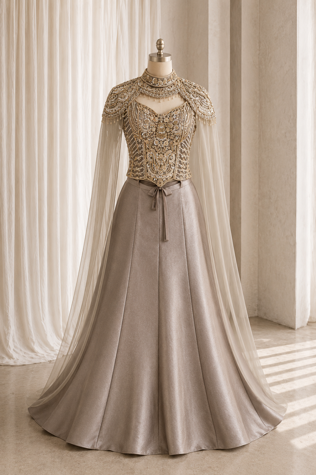 Stunning Cutdana Work and Satin Fabric Cupper Color Fishcut Corset Style Lehenga Choli