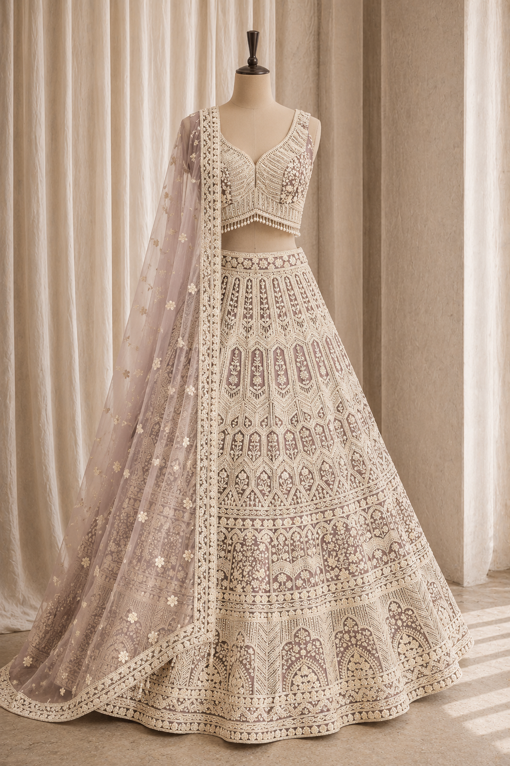 Beautiful Dori Work and Soft Net Fabric Mauve Color Lehenga Choli