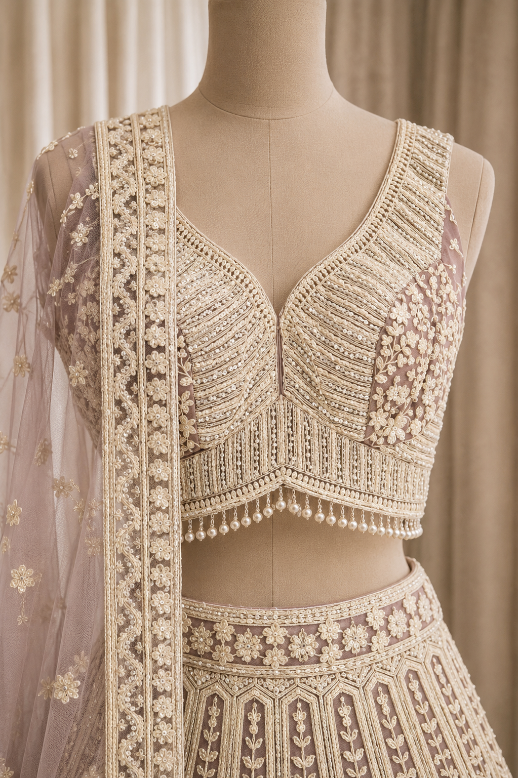 Beautiful Dori Work and Soft Net Fabric Mauve Color Lehenga Choli