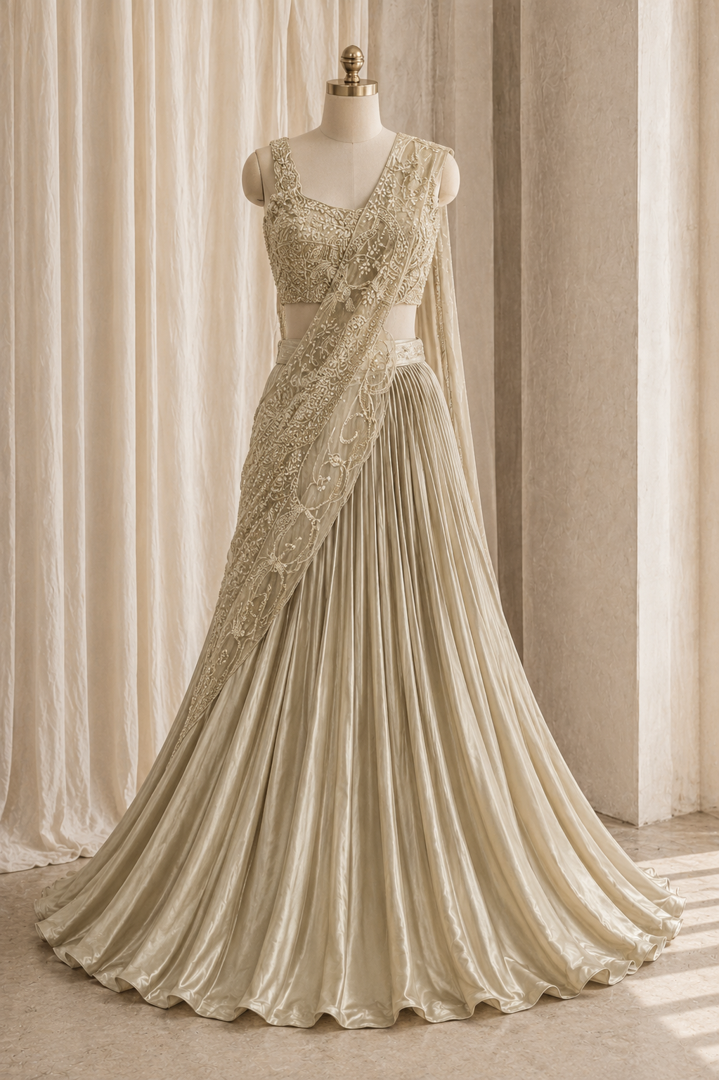 Fabulous Diamond Work and Shimmer Fabric Gold Color Lehenga Choli