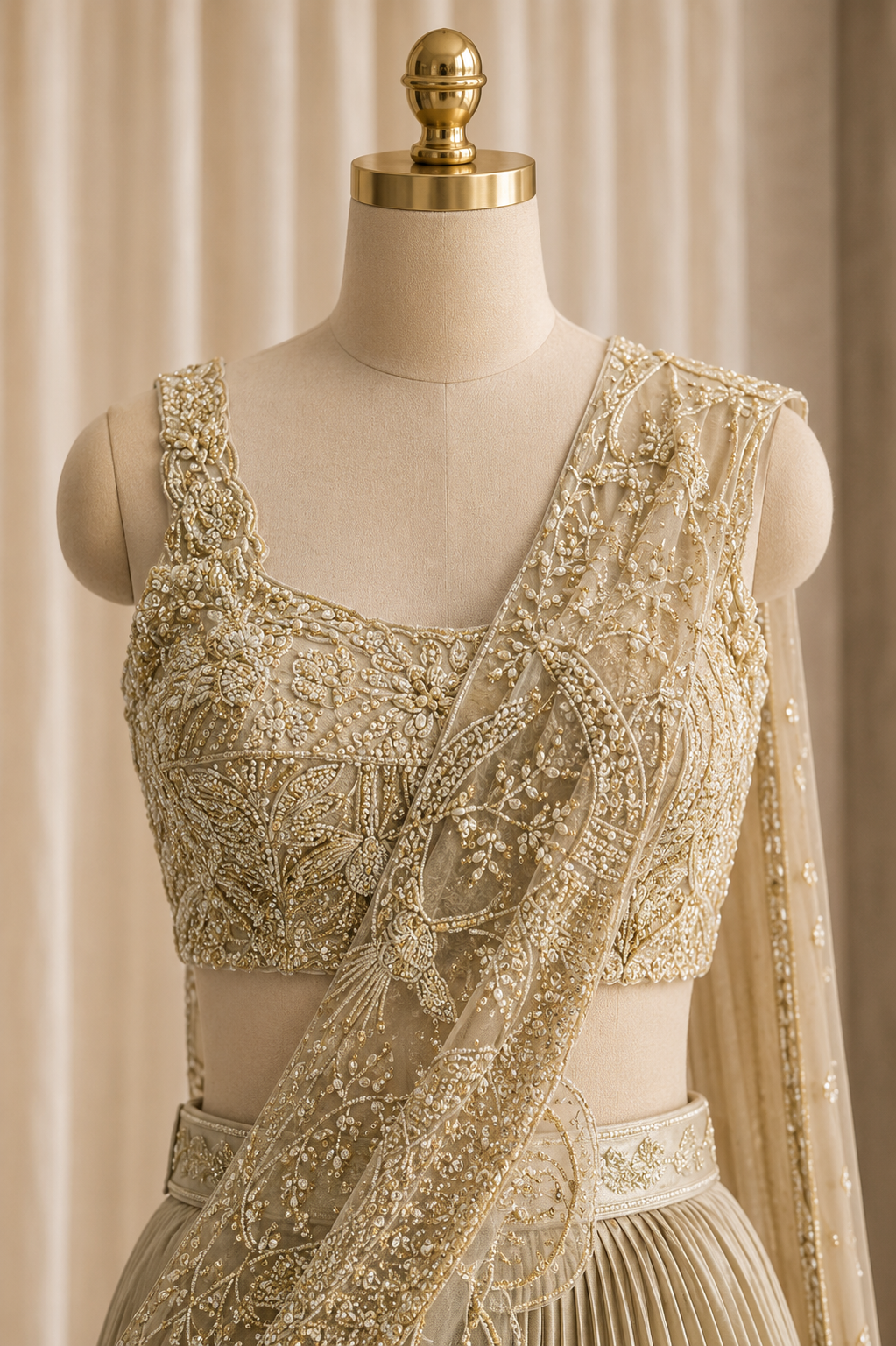 Fabulous Diamond Work and Shimmer Fabric Gold Color Lehenga Choli