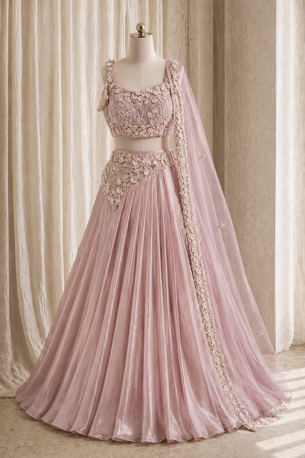 Handsome Moti Work and Organza Fabric Mauve Pink Color Lehenga Choli