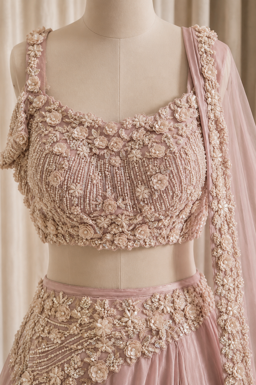 Handsome Moti Work and Organza Fabric Mauve Pink Color Lehenga Choli