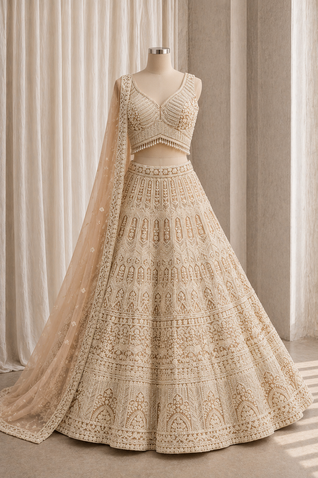 Awesome Sequins Work and Soft Net Fabric Peach Color Lehenga Choli