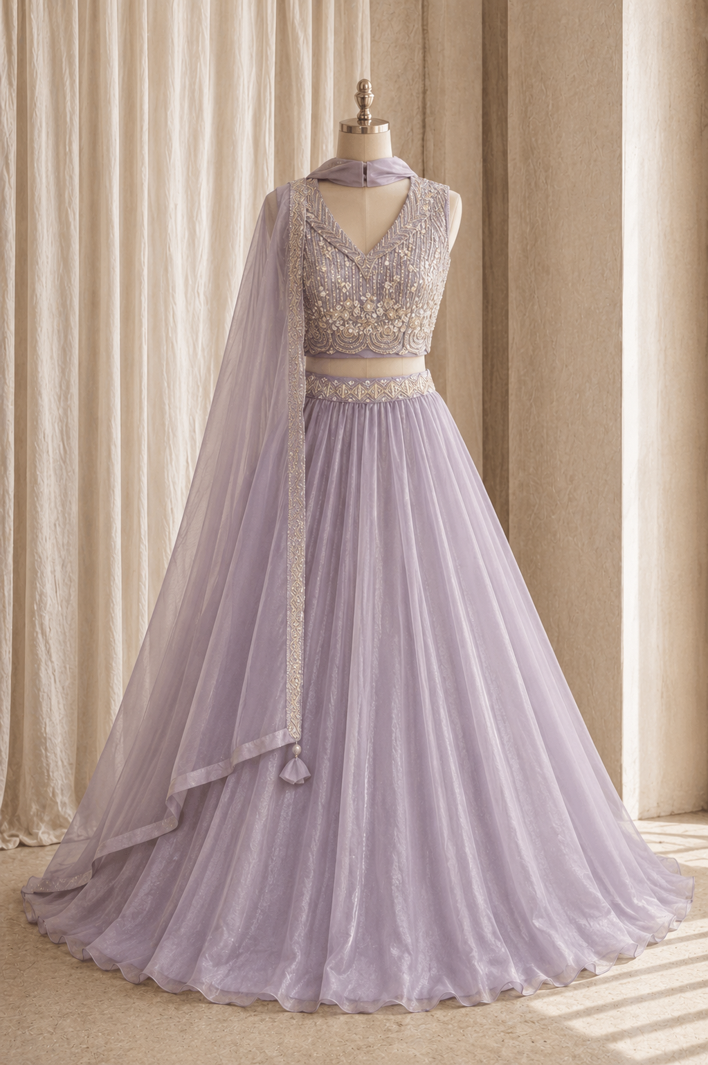 Excellent Cutdana Work and Organza Fabric Sky Blue Color Lehenga Choli