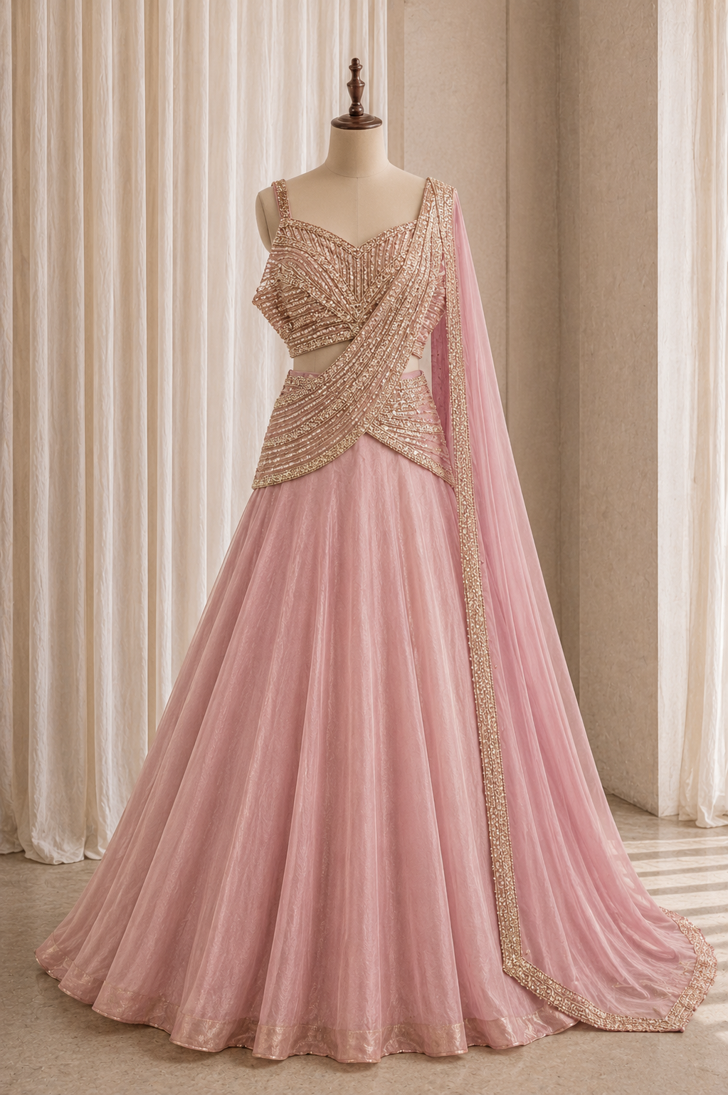 Gorgeous Cutdana Work and Organza Fabric Pink Color Lehenga Choli