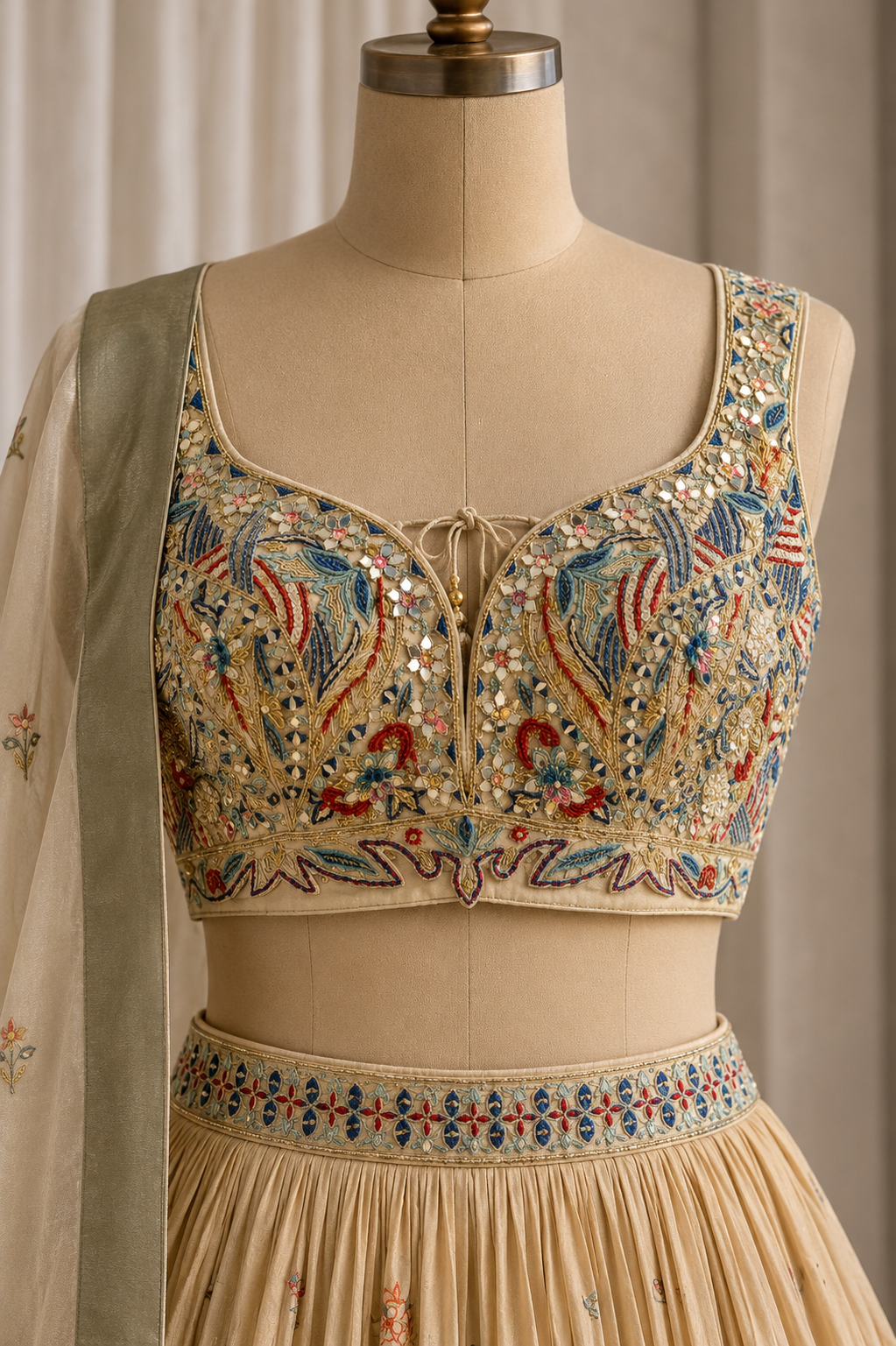 Special Weaving Print Work and Banarasi Fabric Beige Color Lehenga Choli