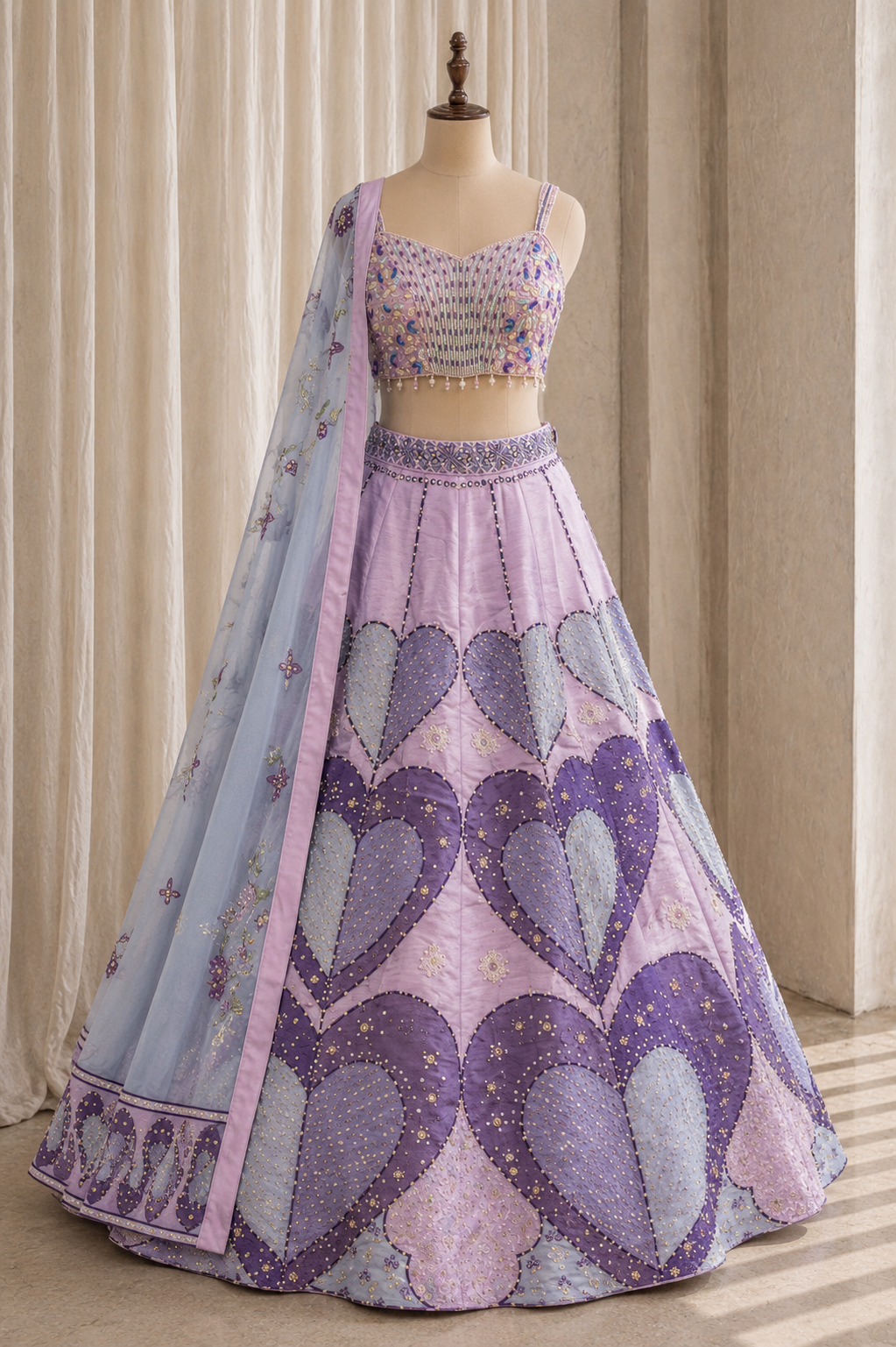Dynamite Diamond Work and Dupion Silk Fabric Lavender Color Lehenga Choli
