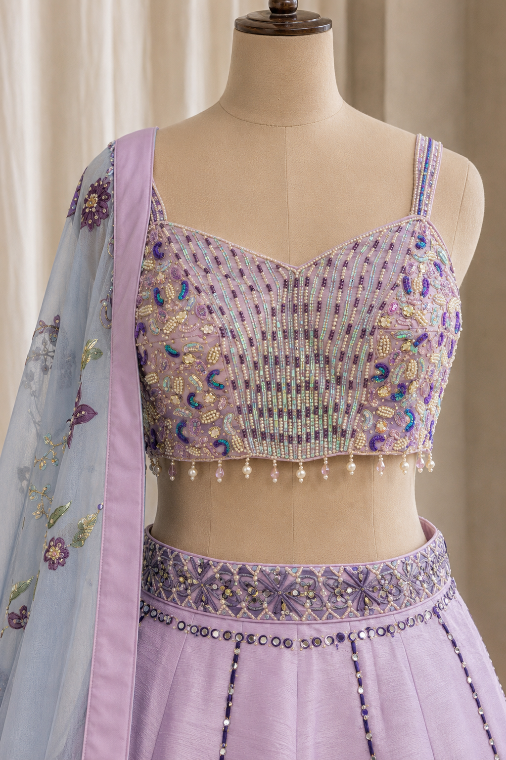 Dynamite Diamond Work and Dupion Silk Fabric Lavender Color Lehenga Choli
