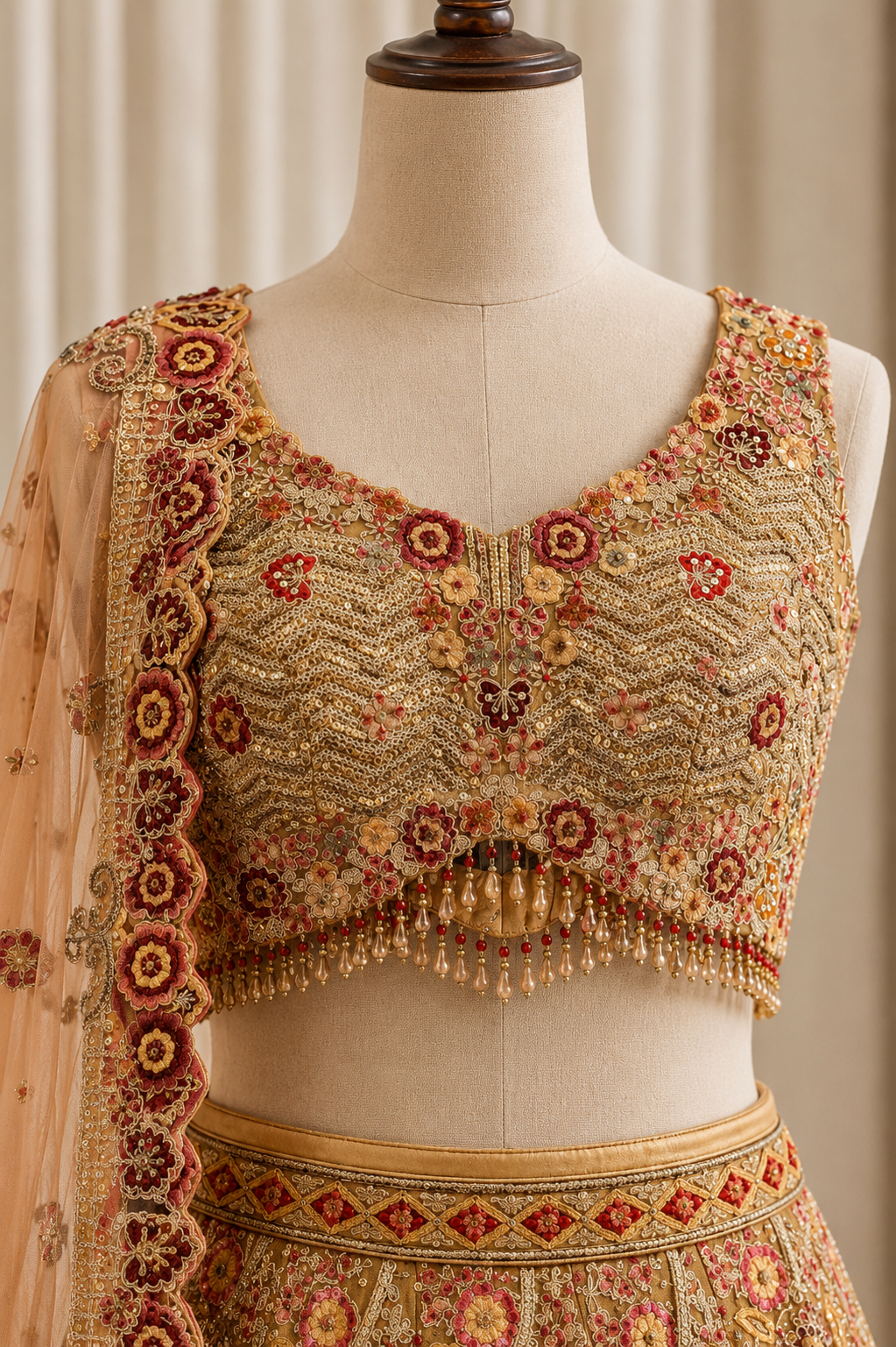 Sterling Kasab Work and Soft Net Fabric Rust Color Lehenga Choli