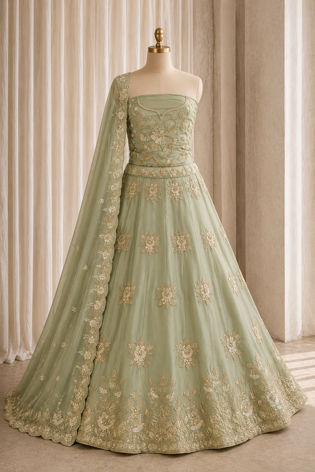 Acceptable Sequins Work and Shimmer Fabric Green Color Lehenga Choli