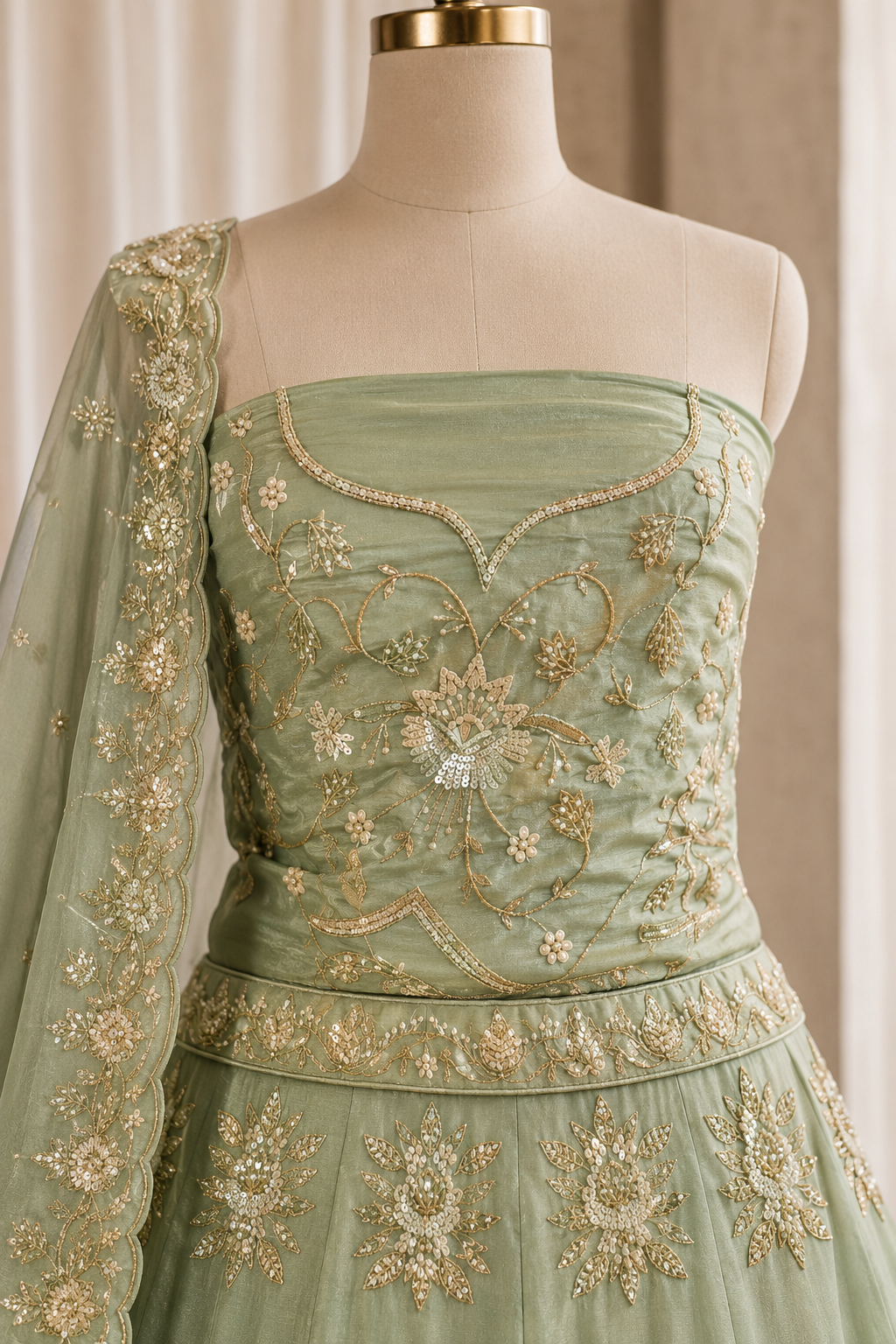 Acceptable Sequins Work and Shimmer Fabric Green Color Lehenga Choli