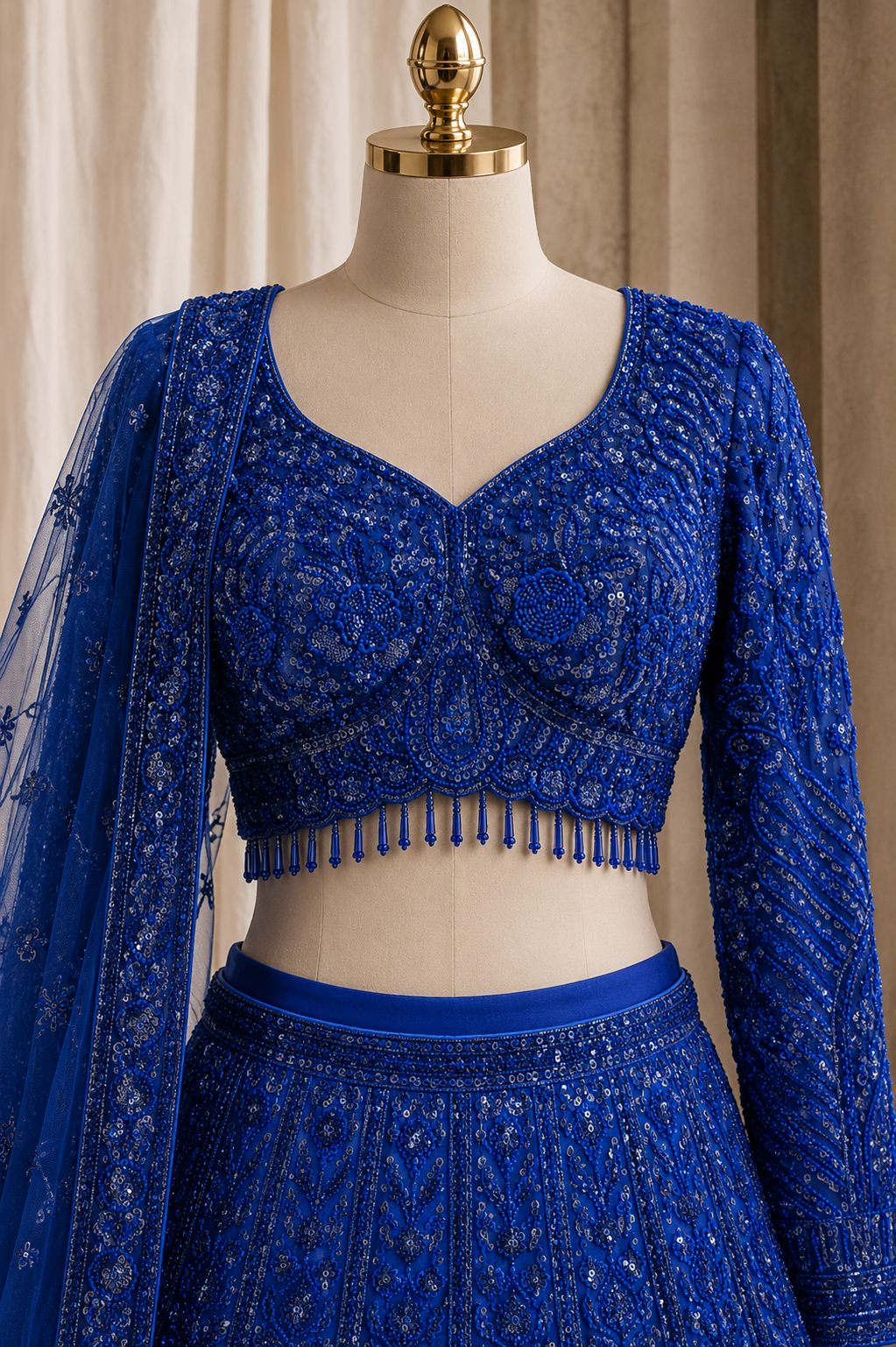 Stunning Sequins Work and Soft Net Fabric Royal Blue Color Lehenga Choli