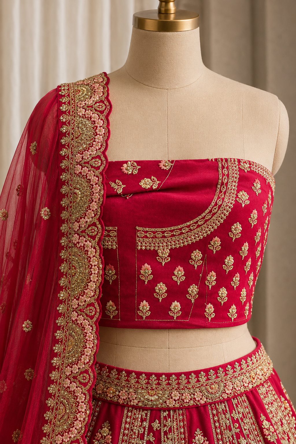 Great Thread Work and Dupion Silk Fabric Red Color Lehenga Choli