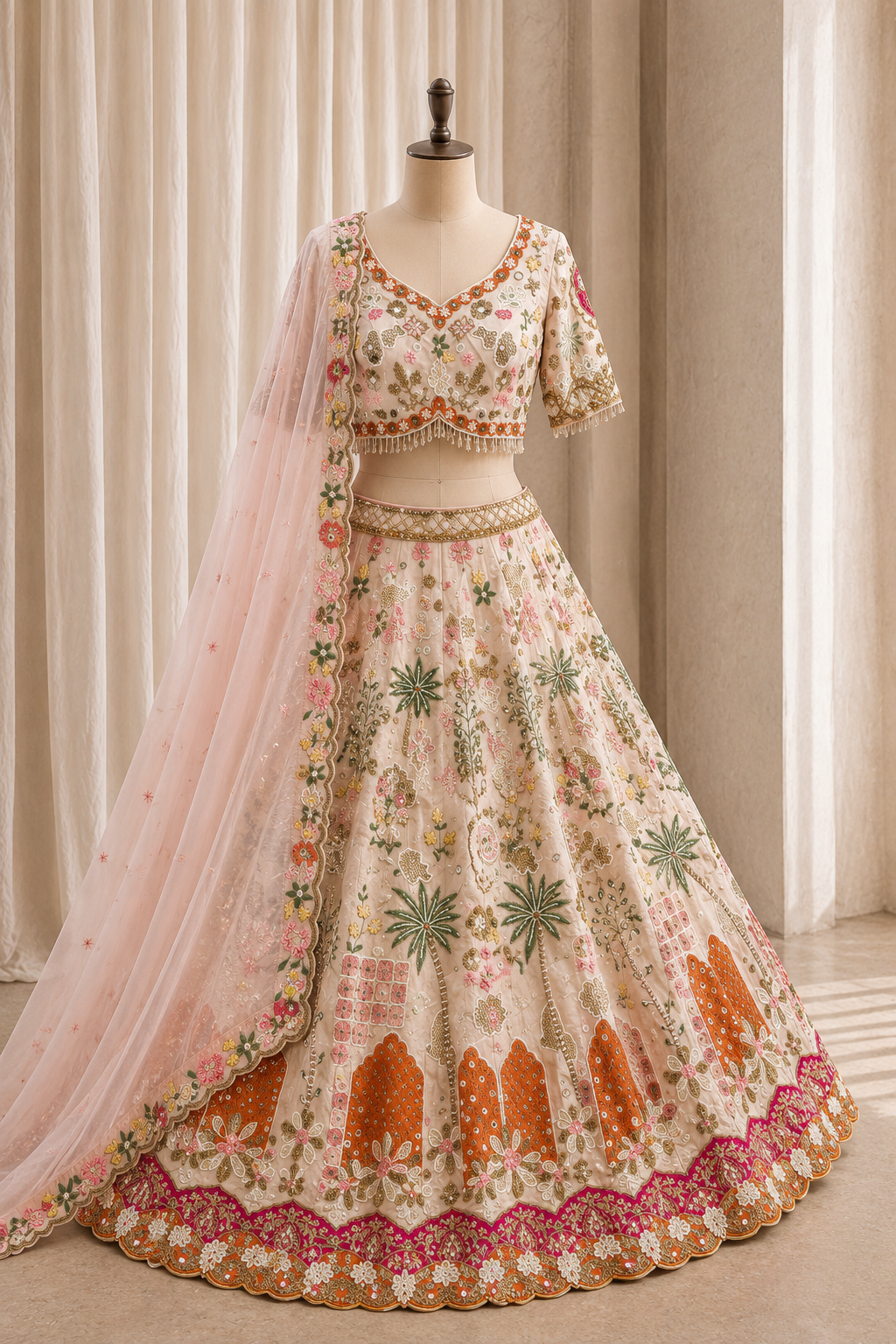 Superb Thread Work and Shimmer Silk Fabric Pink Color Lehenga Choli