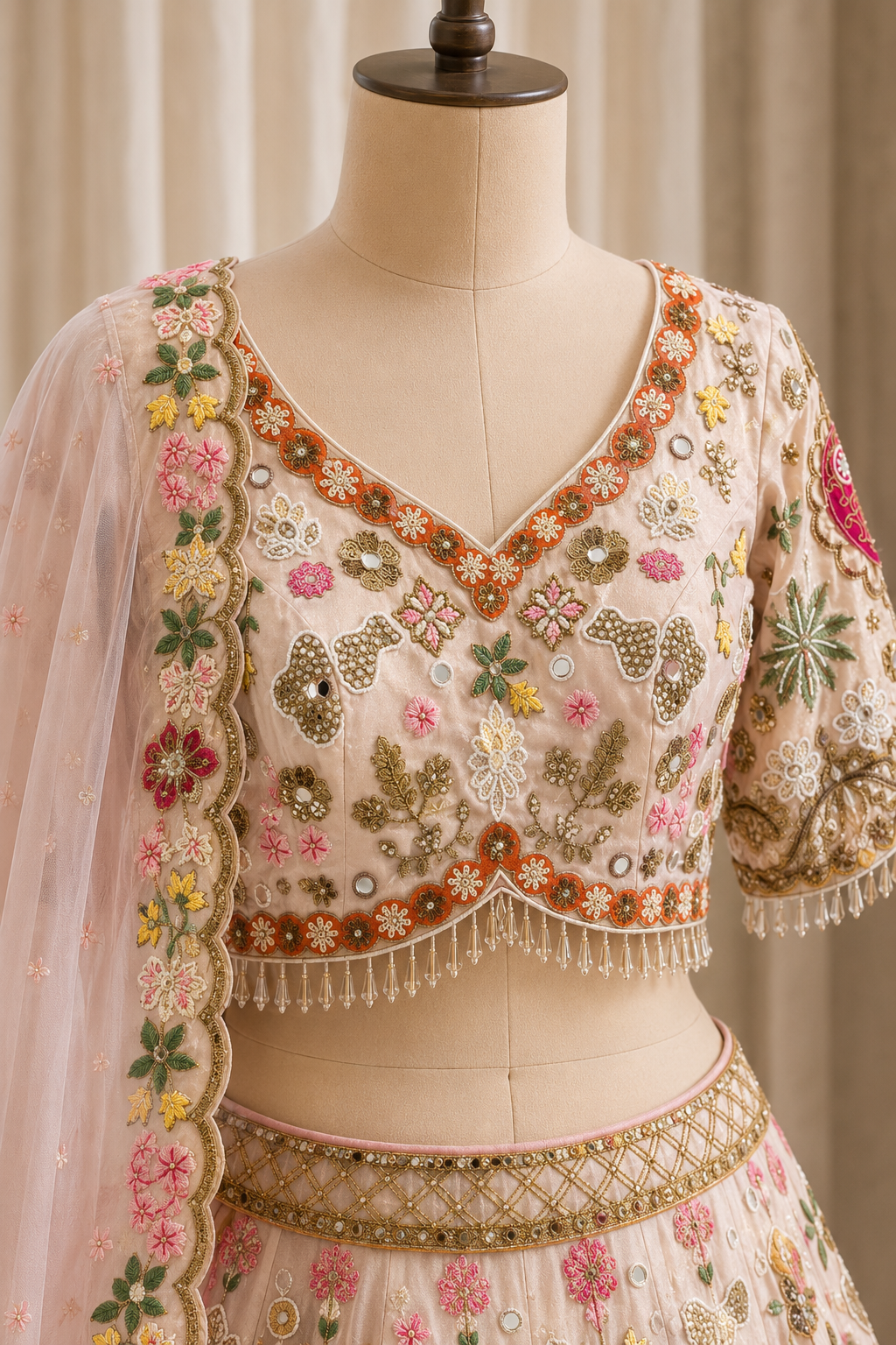 Superb Thread Work and Shimmer Silk Fabric Pink Color Lehenga Choli