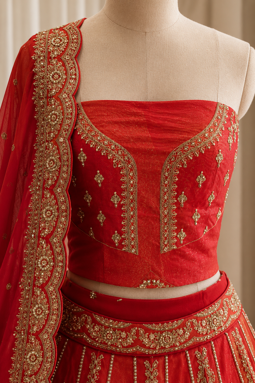 Magnificent Zari Work and Shimmer Silk Fabric Rust Color Lehenga Choli