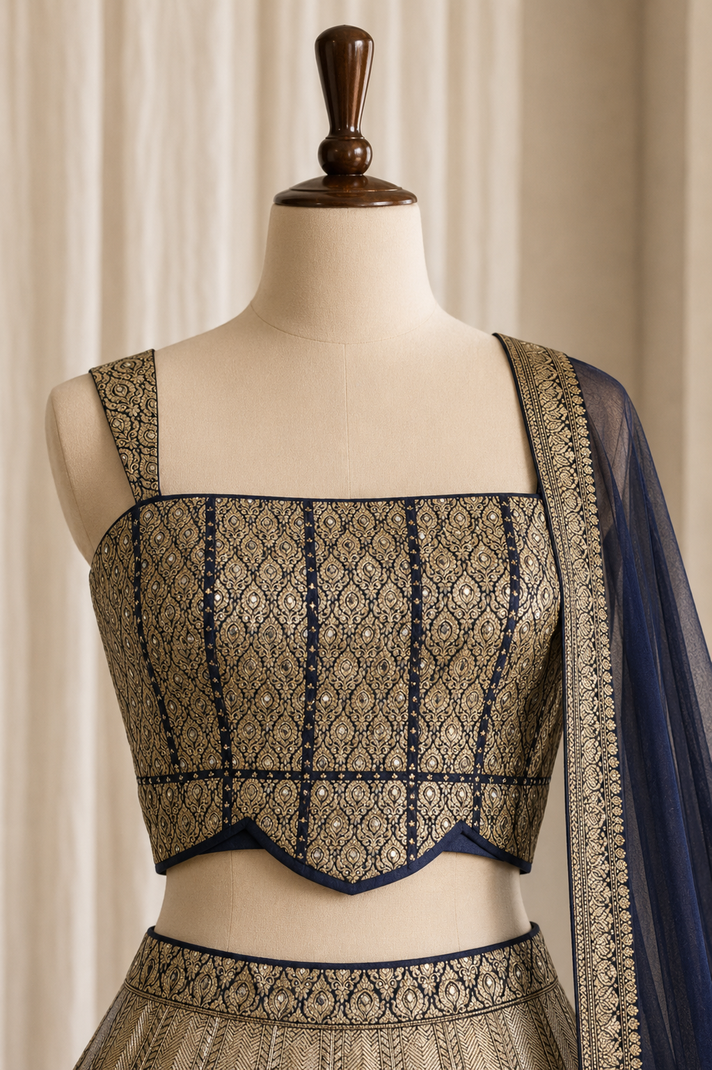 Attractive Weaving Work and Banarasi Silk Fabric Navy Blue Color Corset Style Lehenga Choli