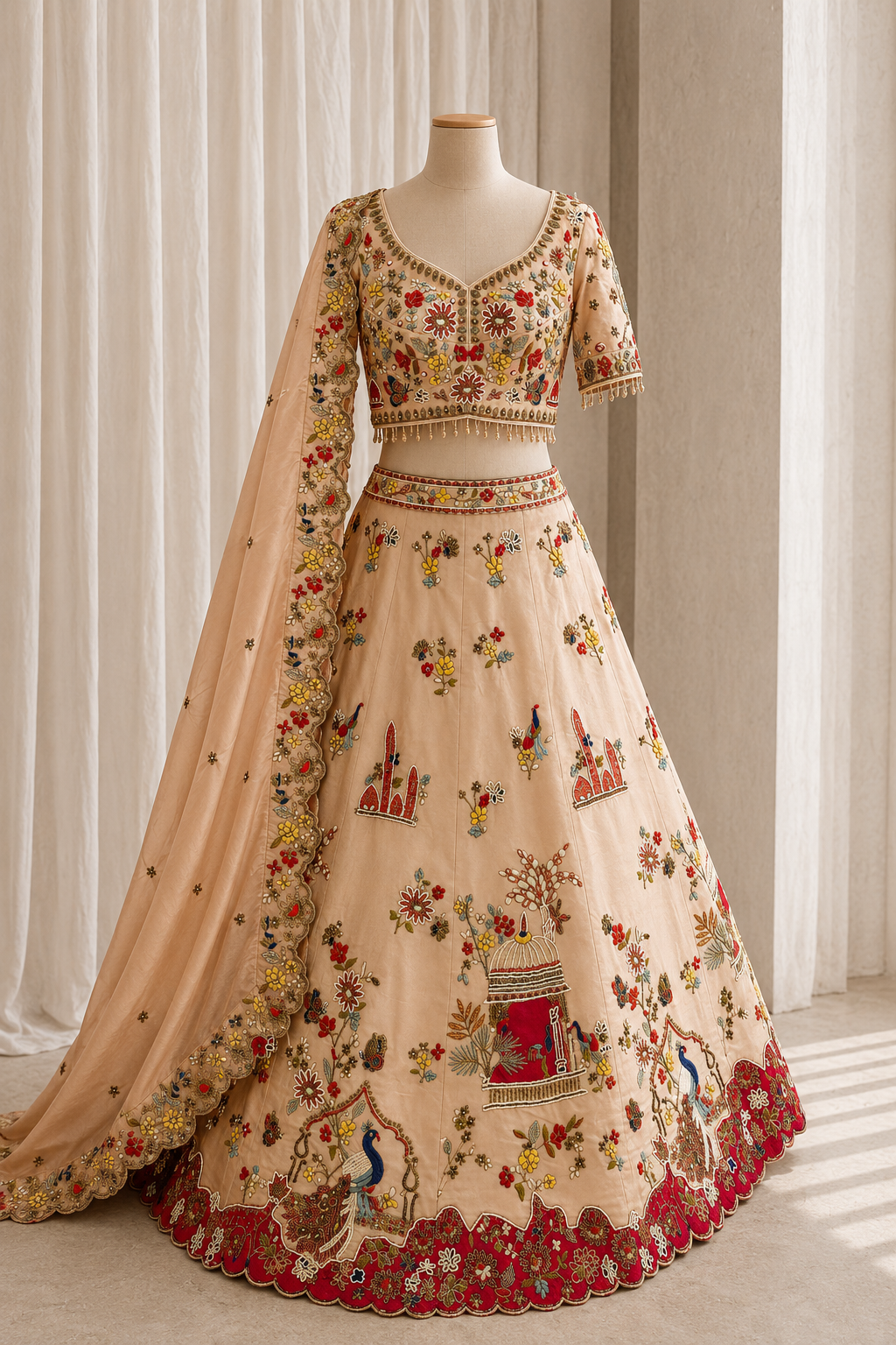 Gorgeous Sequins Work and Shimmer Fabric Peach Color Lehenga Choli