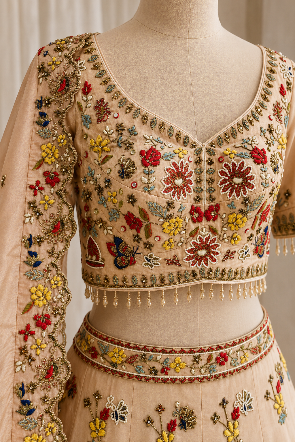 Gorgeous Sequins Work and Shimmer Fabric Peach Color Lehenga Choli