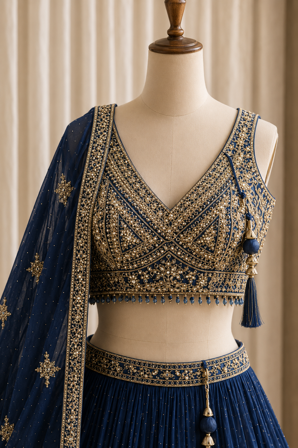 Delicate Kasab Work and Georgette Fabric Navy Blue Color Lehenga Choli