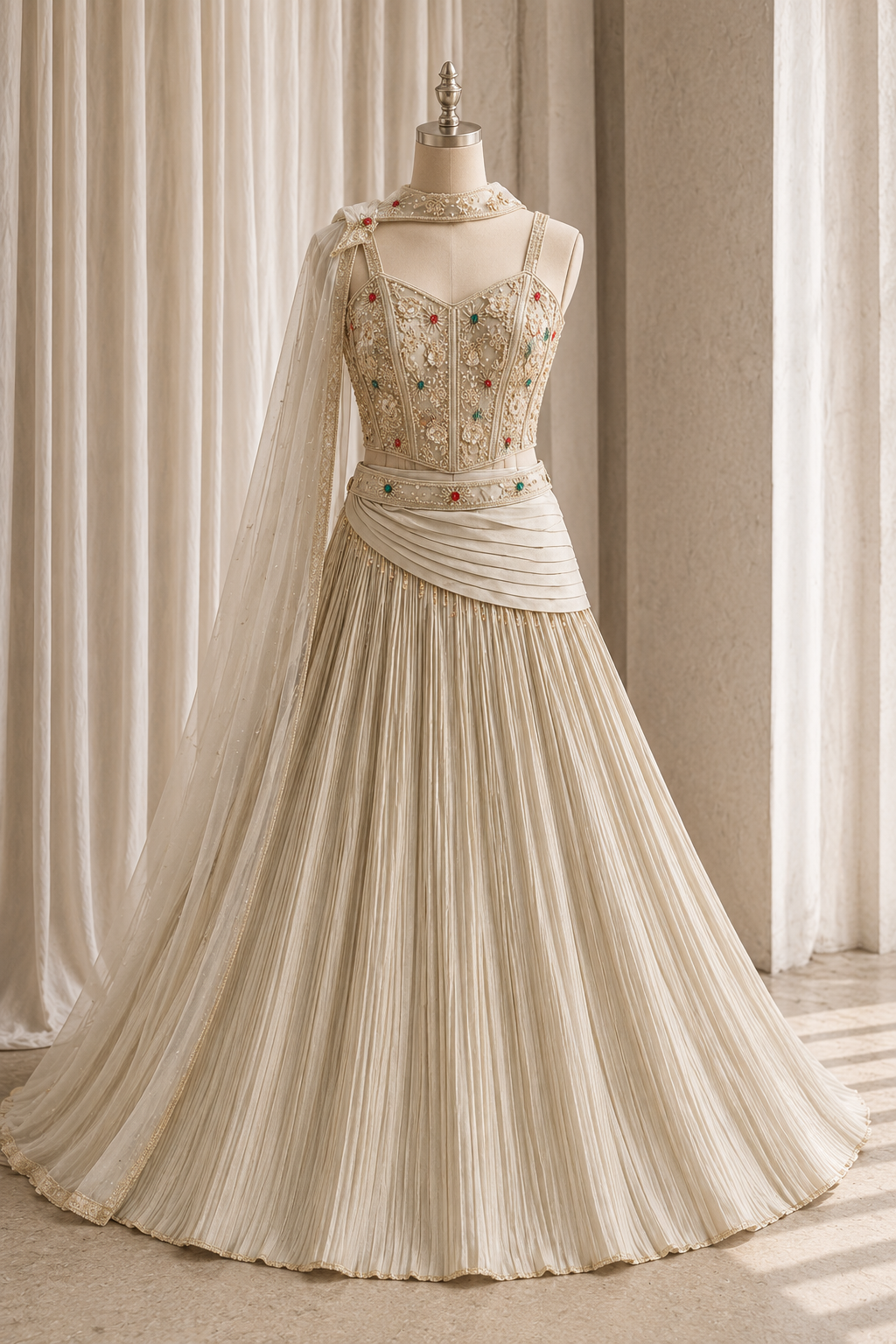 Pretty Stone Work and Georgette Fabric Beige Color Lehenga Choli