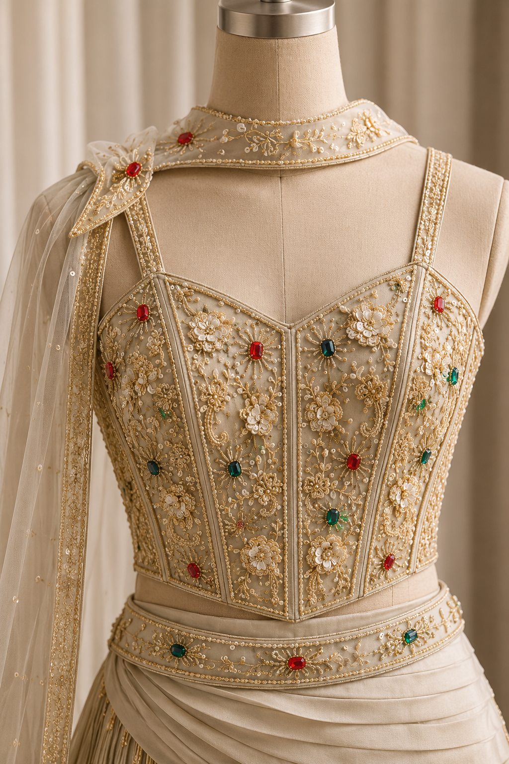 Pretty Stone Work and Georgette Fabric Beige Color Lehenga Choli