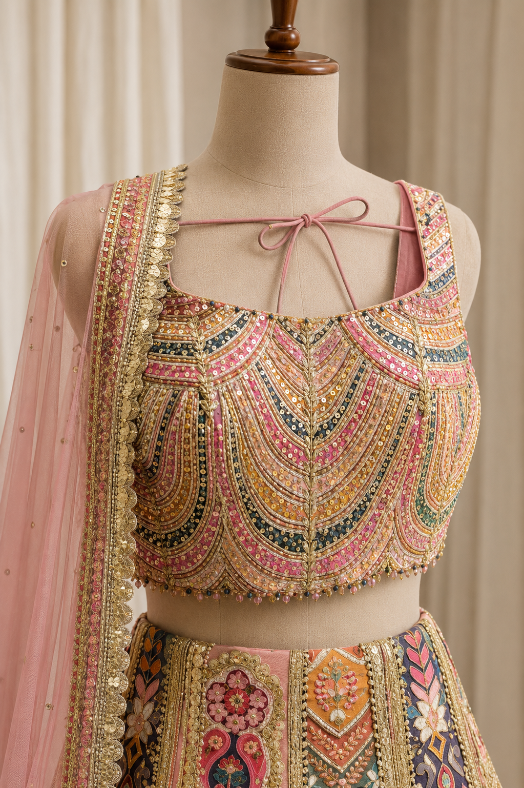 Attractive Sequins Work and Crepe Fabric Melty Color Lehenga Choli