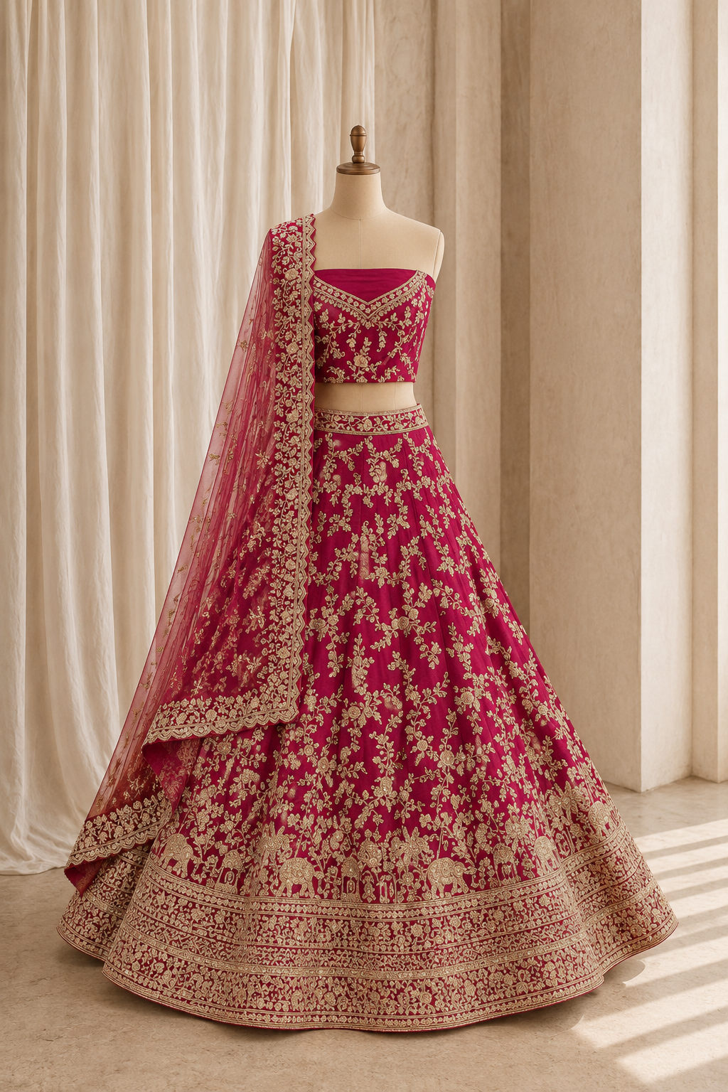 Glorious Zardozi Work and Dupion Silk Fabric Red Color Bridal Lehenga Choli