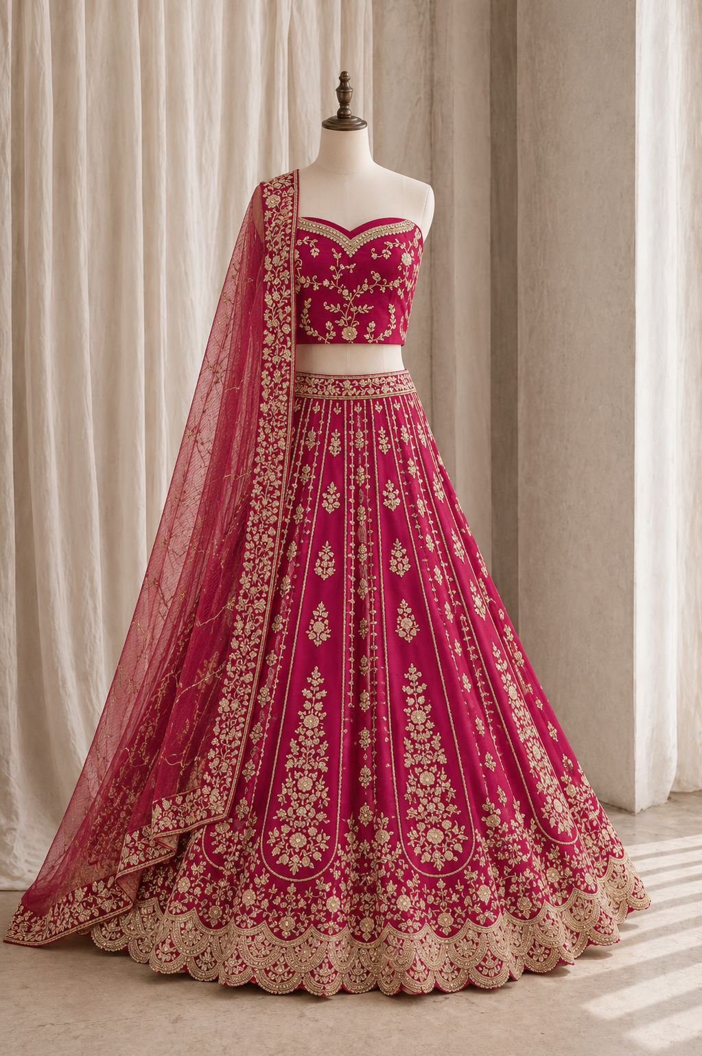 Elegant Zardozi Work and Dupion Silk Fabric Red Color Lehenga Choli