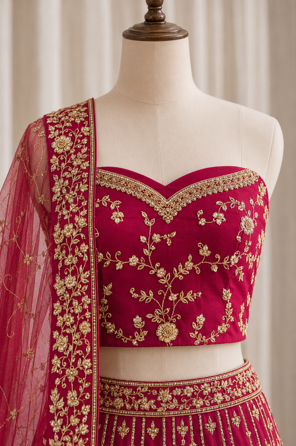 Elegant Zardozi Work and Dupion Silk Fabric Red Color Lehenga Choli