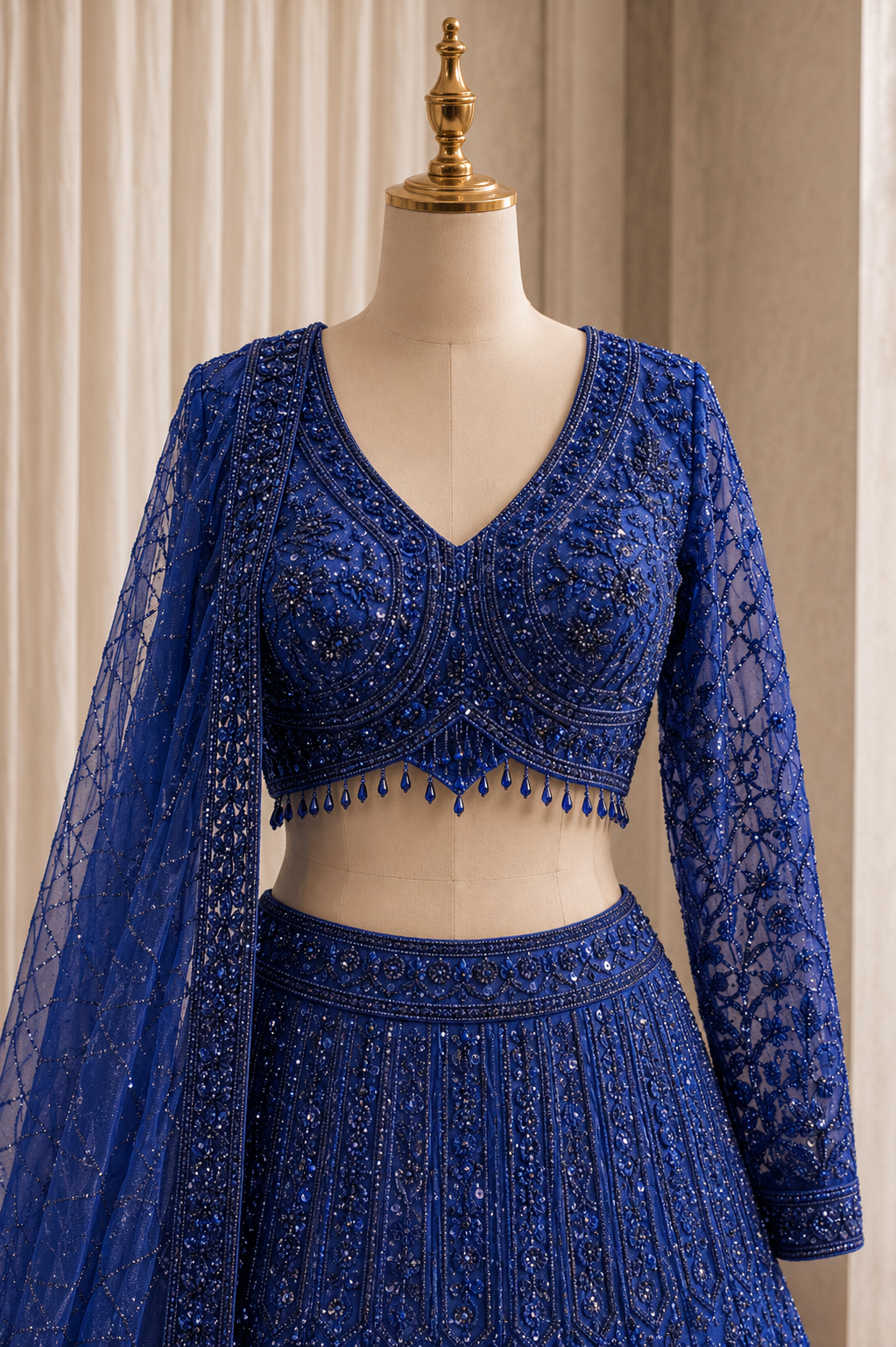 Glamorous Sequins Work and Soft Net Fabric Navy Blue Color Lehenga Choli