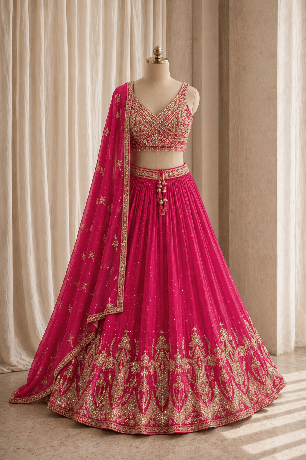 Superb Kasab Work and Georgette Fabric Rani Color Lehenga Choli