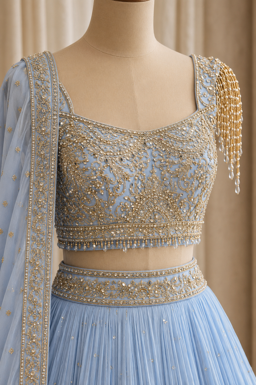 Flawless Kasab Work and Georgette Fabric Grey Blue Color Lehenga Choli