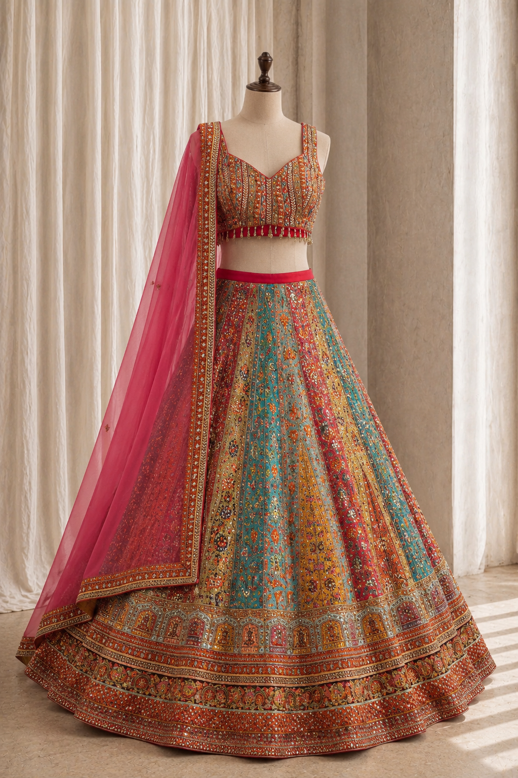 Good-looking Zari Work and Crepe Fabric Melty Color Lehenga Choli