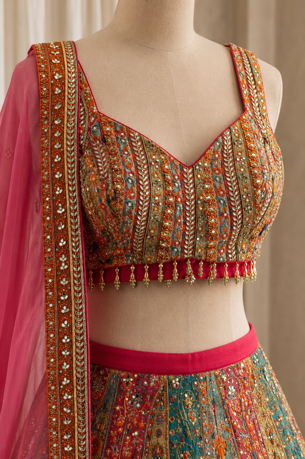 Good-looking Zari Work and Crepe Fabric Melty Color Lehenga Choli