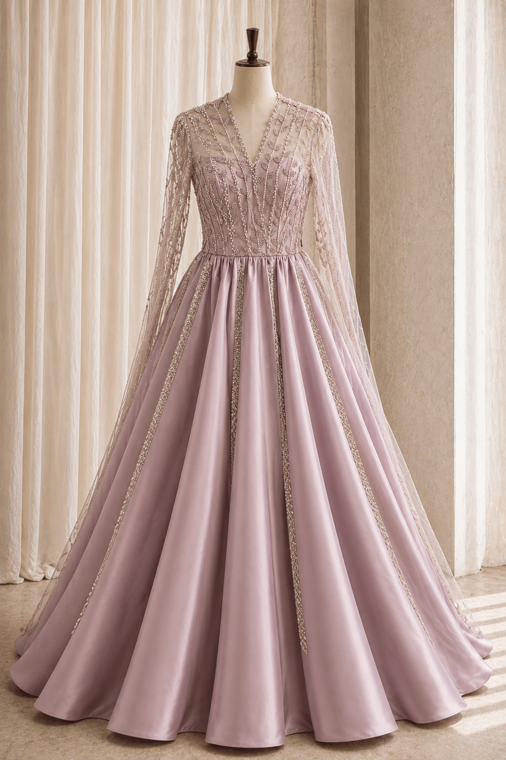 Superb Pearl Work and Taffeta Fabric Pink Color Designer Gown