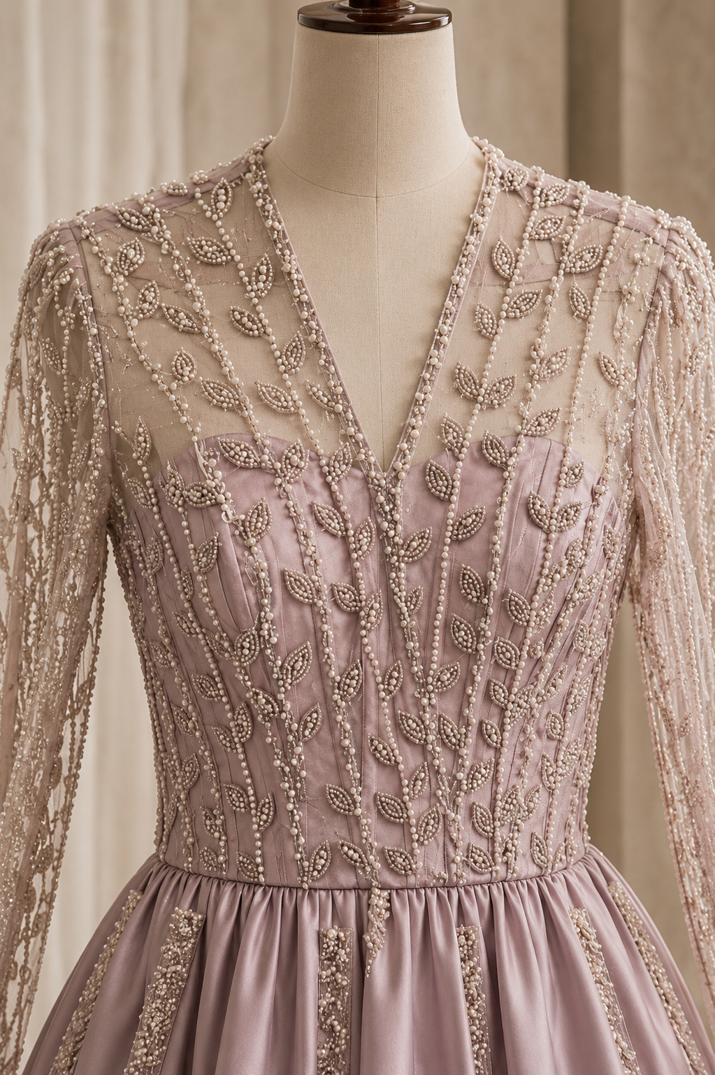 Superb Pearl Work and Taffeta Fabric Pink Color Designer Gown