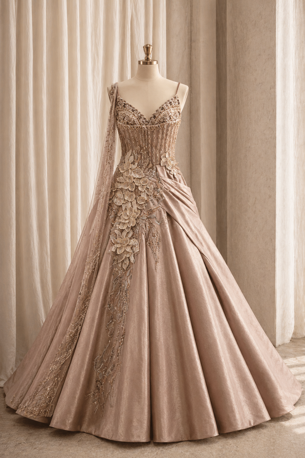 Glamorous Applique Work and Lycra Fabric Mauve Color Designer Gown
