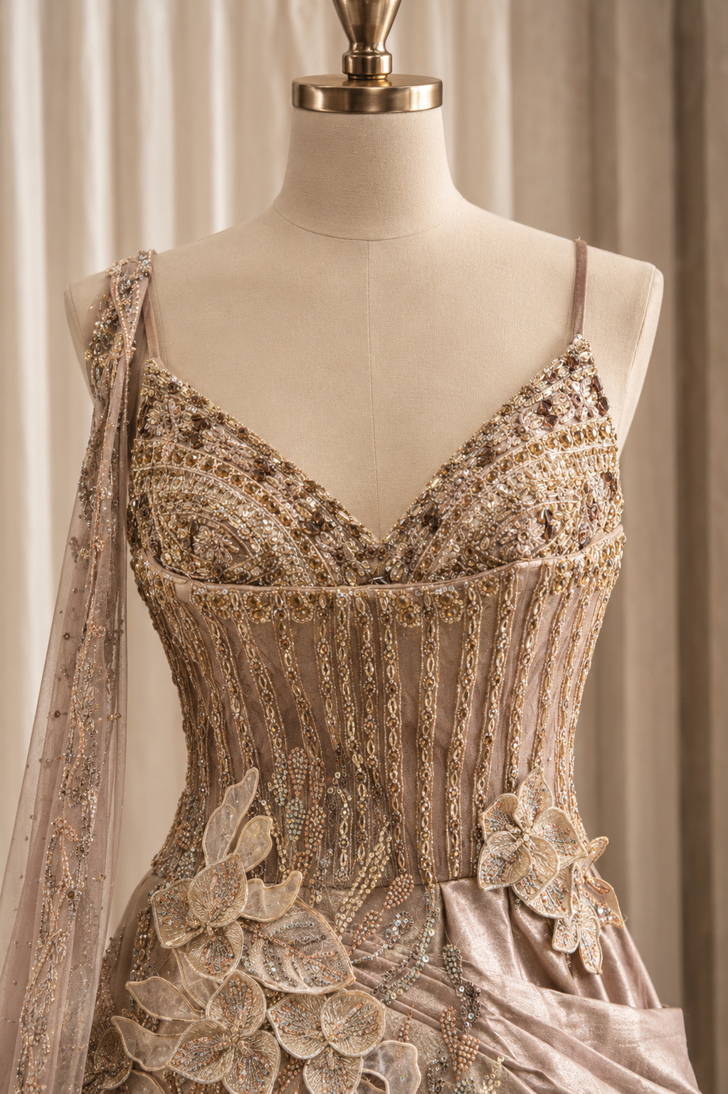 Glamorous Applique Work and Lycra Fabric Mauve Color Designer Gown