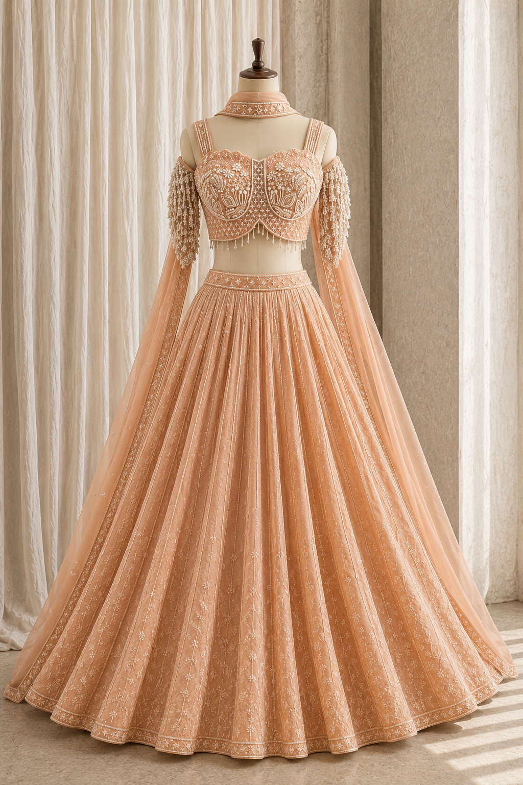 Pleasant Sequins Work and Chinon Silk Fabric Peach Color Designer Lehenga Choli