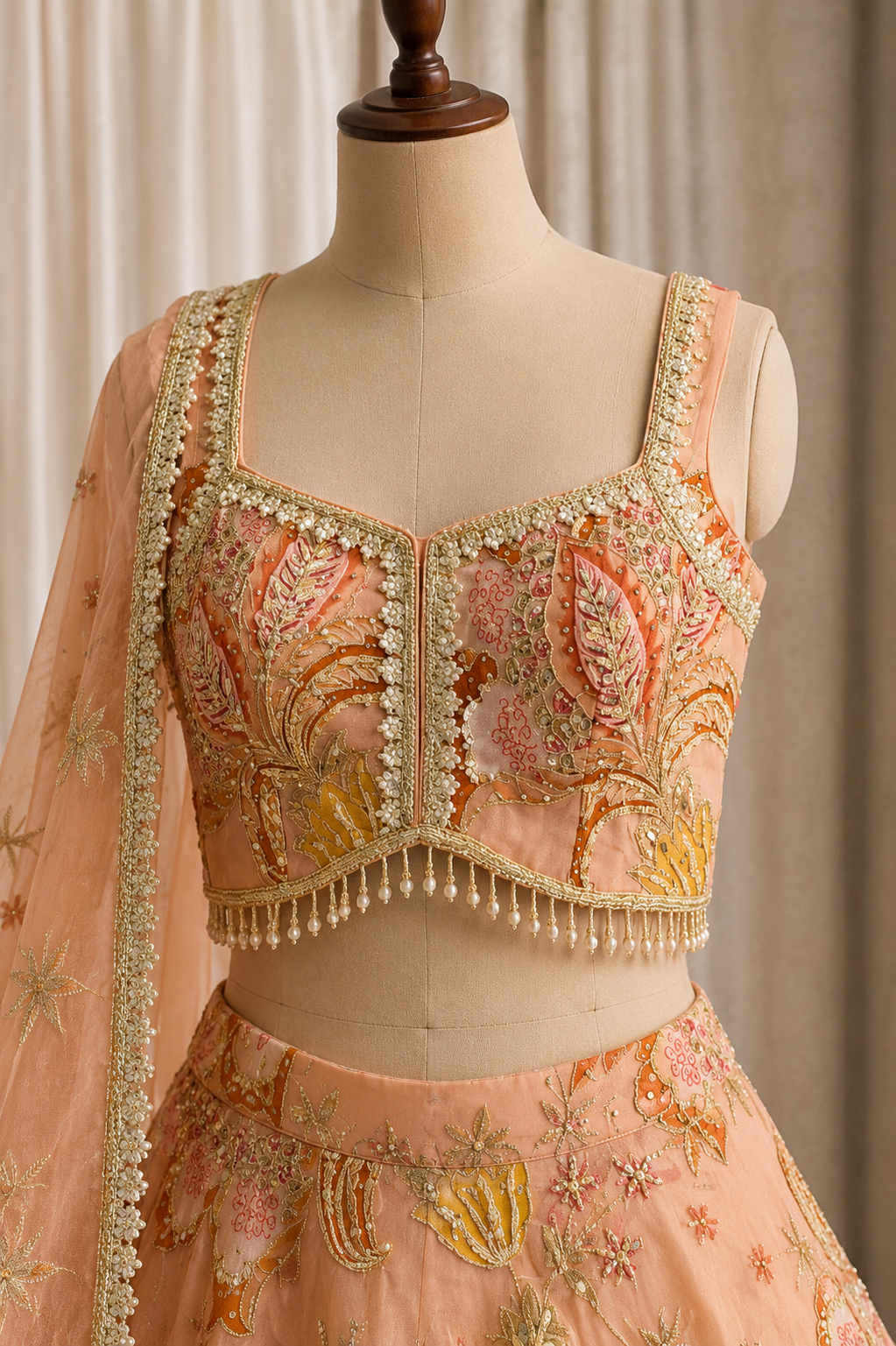 Traditional Kasab Work and Georgette Fabric Peach Color Designer Lehenga Choli