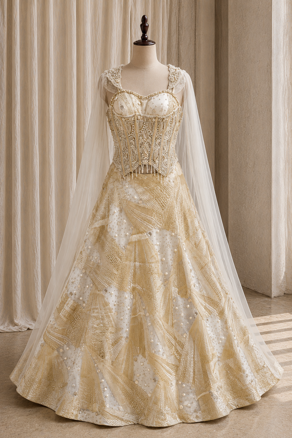 Classical Weaving Print and Tissue Fabric Off white Color Corset Blouse Designer Lehenga Choli