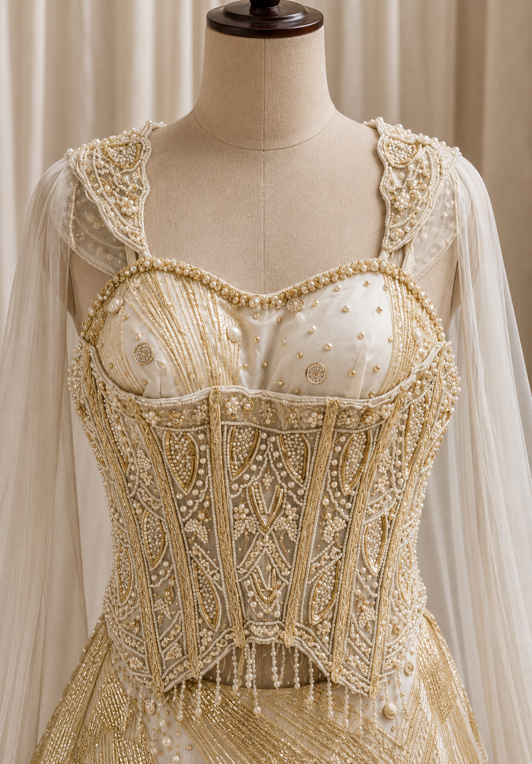 Classical Weaving Print and Tissue Fabric Off white Color Corset Blouse Designer Lehenga Choli