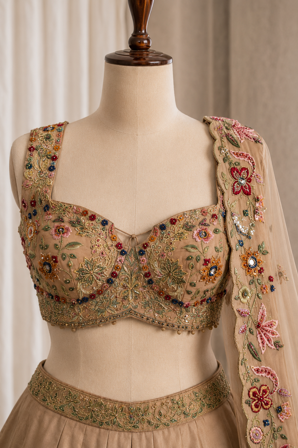 Dynamite Embroidery Work and Crepe Silk Fabric Peach Color Designer Lehenga Choli