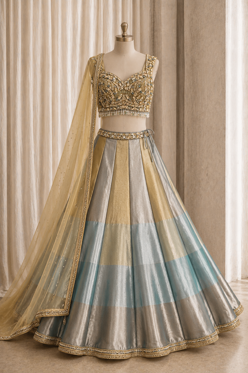 Fantabulous Zardozi Work and Tissue Fabric Melty Color Designer Lehenga Choli